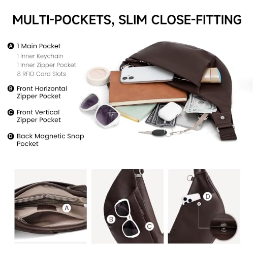 befen Genuine Leather Anti-Theft Crossbody Sling Bag for Women & Men, Slim | Multi Pockets, RFID Blocking Protection, 8 Card Slots, Lightweight, Soft Real Leather, Unisex Daily Travel Outdoor Carry - color: Coffee