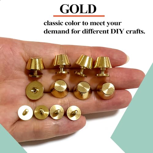 Honigo 4 Pack Gold Rivets Stud Handbag Purse Feet 3/8 inch Flat Head Metal Solid Brass Studs Screw Back Feet 10mm Buckle Spikes Leathercraft for Leather Bag Totes DIY - color: Gold, size: Flat Head 10mm-Gold 4 Pack