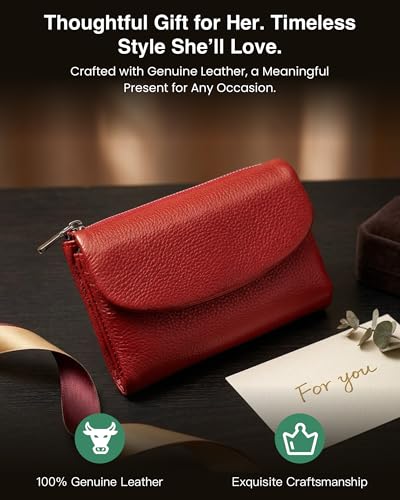 Premium Leather Wallet, Black & Red | Multi-Slot Card Holder, ID Window, Zipper Coin Purse, First Layer Leather - color: Black & Red