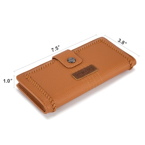 Montana West X Wrangler Womens Wallet Large Capacity Long Compact | Brown Bifold Card Cases & Money Organizers Compact Ladies Female Minimalist Wallet with ID Window and Zipper Pocket - color: Bifold-Brown