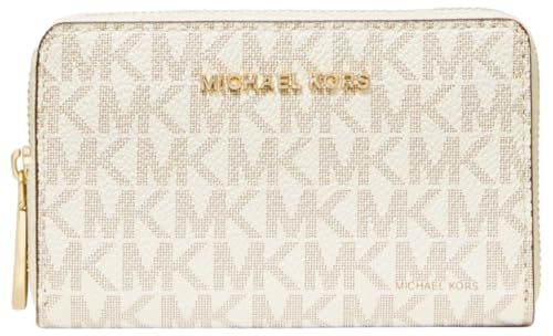 Michael Kors Jet Set Small Zip Around Card Case, Gold-Tone Hardware/Vanilla/Acorn - color: Gold-tone Hardware/Vanilla/Acorn