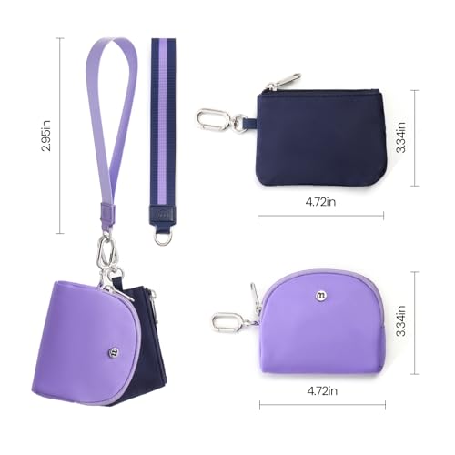 Mini Dual Pouch Wristlet Wallet for Women – Zip Around wristlet Keychain Wallet with 2 Wristlets, Ideal for Dog Walking, Coffee Runs & Lunch Break Essentials (Violet+Navy Blue) - color: Violet+Navy Blue