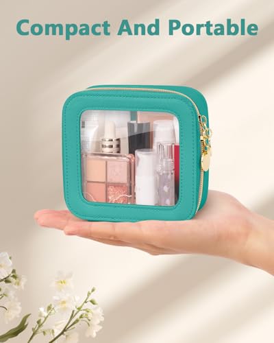 Soimeat Mini Makeup Bag, Small Makeup Bag for Purse, Waterproof Clear Makeup bag, Leather Cosmetic Bag, Square Make Up Bag Pouch, Toiletry Bag for Travel, Car and Women, Green - color: Green, size: Mini