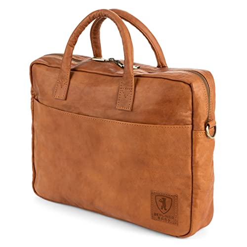 BERLINER BAGS Genuine Leather Laptop Bag For Men Madrid - Brown | Leather Briefcase For Men, 15" Laptop Slot, Trolley Sleeve, Phone Pocket, Pen Loops, Magnetic Pocket, For Work & Travel
