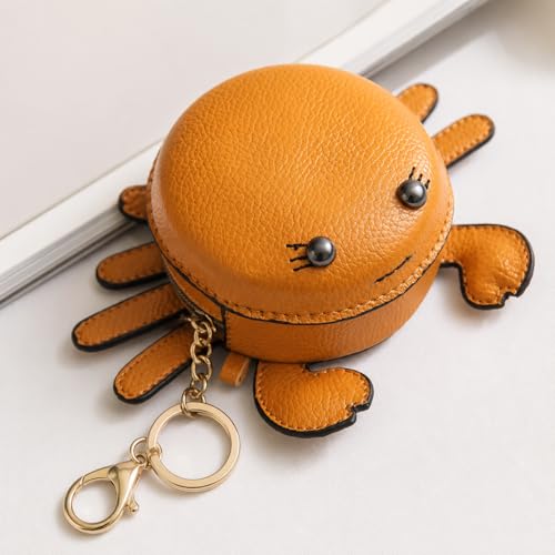 Crab Coin Purse Keychain Bag - Cat Change Pouch Small Cute Wallet Charms - color: A-yellow