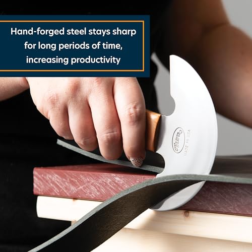 Weaver Leather Supply Master Tool Round Knife, 4-7⁄8”, Hand-Forged Leather Cutting Tool with White Oak Handle, Head Knife for Strips, Skiving, and More