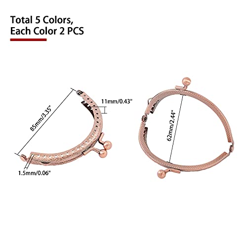 PH PandaHall 5 Color Purse Clasp Frame, 10pcs Wallet Kiss Clasp Lock Retro Arch Coin Bag Frame Metal Clip for DIY Craft Purse Bag Handle Sewing Craft, 3.3 Inch