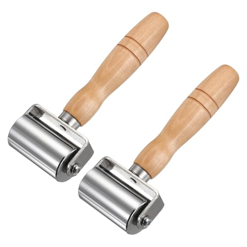 HARFINGTON 2pcs Leather Press Roller Leather Glue Edges Laminating Rolling | 60mm / 2.4" Length Stainless Steel Laminating Roller with Wooden Handle for DIY Leather Crafting Car Soundproof Mat, Silver - size: 60mm/2.4"