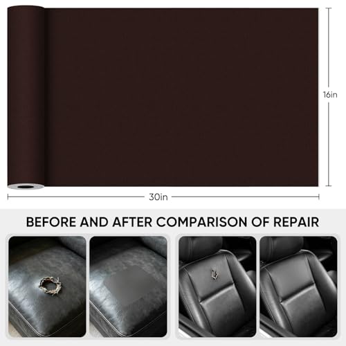 Leather Repair Tape,16 x 30 Inches Self Adhesive Leather Repair Patch，Leather Repair Kit for Furniture，Couches,Car Seats,Cabinets,Handbags(Dark Brown) - color: Dark Brown, size: 16″x 30″
