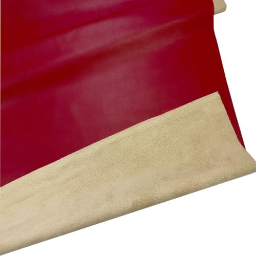 Double Sided Soft Skin Faux Leather/Suede Half Yard 54" x 18" Thickness 0.65mm Width:54" Perfect for Upholstery, DIY Crafts, Hat Making, Hair Crafts Making, Sewing Red(Back Khaki) - color: Red, size: 18"x54"