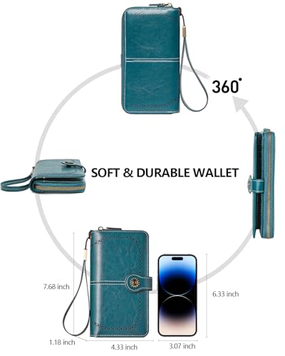 TFKGS Wallet for Women RFID Blocking Leather Large Capacity Card Holder Ladies Phone Clutch Travel Long Purse Wristlet | RFID Blocking - color: 2-Upgrade-Wax-Dark Blue