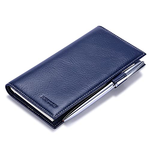 HISCOW Leather Checkbook Cover for Duplicate Checks with Pen Holder - color: Antiqued Blue