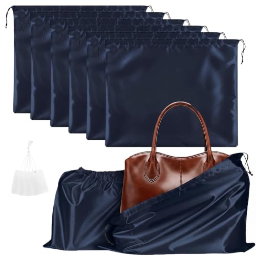 Q&J Fabric Co. 6 Pack Satin Dust Bag 15.7x19.7 inch Navy Blue 100% Polyester Silk Bag Purse Dust Bag Shoe Bags for Closet Purse Protector Bag Dust Covers for Purses - color: Navy Blue, size: 15.7"x19.7"