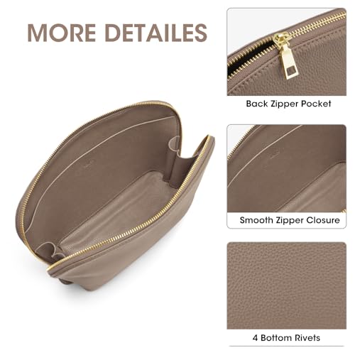 Kattee Leather Makeup Bag for Women, Medium, Khaki - color: Khaki, size: 1-Pack, Medium