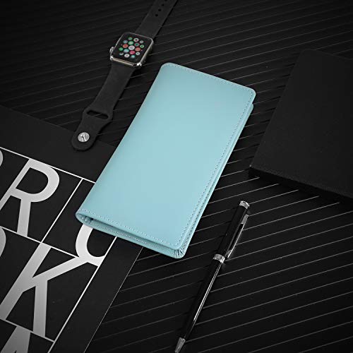 Leather Checkbook Cover for Men Women RFID Blocking by GNEGNI - color: Airy Blue
