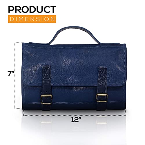 KomalC Premium Buffalo Leather Hanging Toiletry Bag Travel Dopp Kit - color: Ink Blue