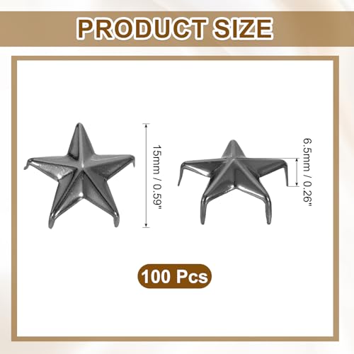 uxcell 100Pcs Metal Star Studs Claw, 15mm 5-Claw Punk Studs Rivets Spikes Nail Head Leather Rivets for DIY Crafts Clothing Leathercraft Bag Shoes, Dark Gray - color: Dark Gray, size: 15mm