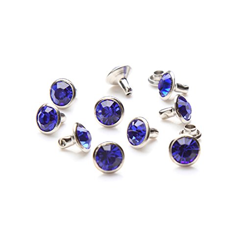100 Sets Cz Colorful Crystal Rivets Silver Color Spots Studs Double Cap for DIY Leather-Craft (Royal Blue, 6MM) - color: Royal Blue, size: 6MM