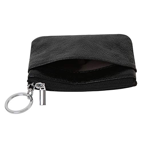 Women Genuine Leather Coin Purse Small Keychain Change Wallet - color: Black, size: One Size