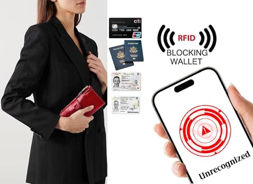 YALUXE Women's RFID Real Leather Wallet with 21 Card Slots Phone Pocket - color: 2- Waxed Red, size: Genuine Leather