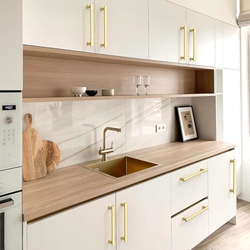 10 Pack Brushed Gold Cabinet Pulls 6.3 Inch(160mm) Kitchen Cabinet Handles Cabinet Hardware for Drawer Pulls - color: Brushed Gold, size: 6.3" Hole Center
