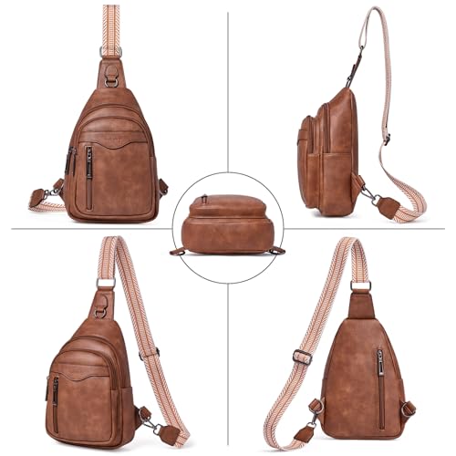 cakang Womens Sling Bag Crossbody Bags for Women Vegan Leather Sling Backpack Daypack Fanny Pack Crossbody Purse Travel - color: 3-brown