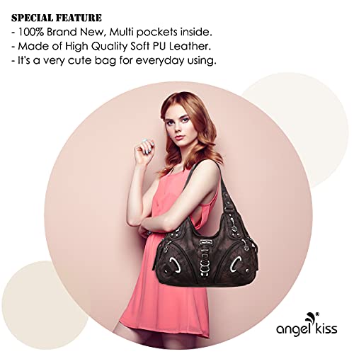 Angelkiss Hobo Purses and handbags for Women Satchel Handbag Women Purses Large Daily Shoulder Bags - color: Coffee-g
