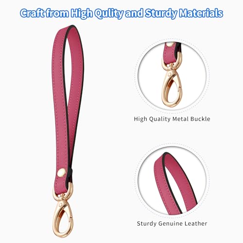 Genuine Leather Wristlet Strap - Universal Hand Lanyard Replacement - color: Gold - Rose Red