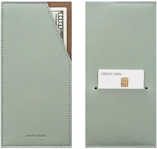 PU Leather Card & Cash Envelope for Travel and Budgeting Mint Grey | Reusable Money Holder, Stylish Leather Money Envelope - color: Mint Grey