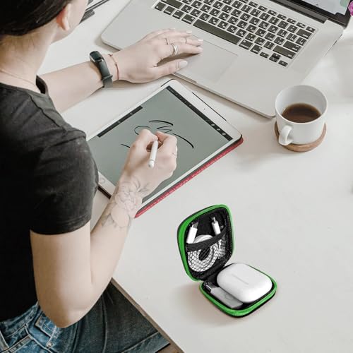 2Pack Square Earbud Case Portable EVA Carrying Case Storage Bag Cell Phone Accessories Organizer with Carabiner for Earphone, Earbud, Earpieces, SD Memory Card, Camera Chips-Purple/Green - color: A3-Purple/Green
