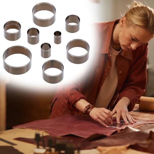 QWORK 9 Pcs Leather Circle Cutter Tool Set 15-55mm High Carbon Steel Round Punching Die Kit for Fabric Clay & Leather Crafts Hollow Hole Punch for Belt Wallet & DIY Jewelry Making