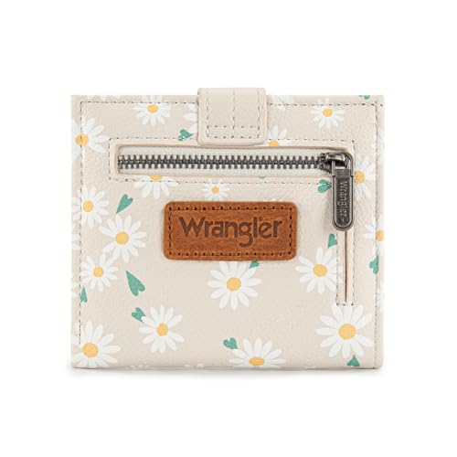 Montana West X Wrangler Women's Wallets Card Cases & Money Organizers Small Card Hoder Minimalist Slim Bifold Wallet and Zipper Coin Pocket WG216-W065LTN - color: Pure White Daisies