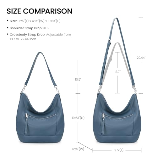 befen Genuine Leather Crossbody Hobo Purse for Women Soft Lightweight Leather Handbags with 2 Removable Straps - color: Blue