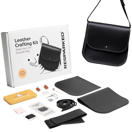 Resparked Leather Medium Tote Bag – Women’s Handbags, Shoulder Bag, Crossbody Purse, Black & Brown Tote Purse for Work, Travel, DIY Leather Crafting Kit Gift Bag - color: Black
