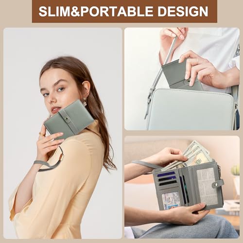 Small Wallet Women RFID Blocking Vegan Leather Slim Thin Bifold Credit Card Wallet Passport Holder Ladies Travel Wallet Mini Purse with Zipper Pocket - color: Green