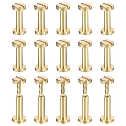 uxcell 30Pack Brass Chicago Screws, 10x6mm Flat Head Screw Back Binding Post Nail Stud Rivets Fastener for DIY Leather Craft Belt Strap - size: 10x6mm