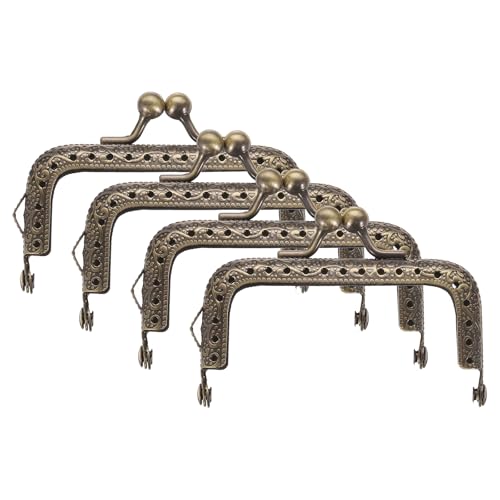 uxcell 4 Pcs Metal Purse Frame, 7.5cm/3" Retro Rectangle Kiss Lock Clasp Frame Embossed for Purse Making, Handled Bag, Coin Bag Clutch Bag, Frame Hardware Replacements (Bronze) - size: 3"