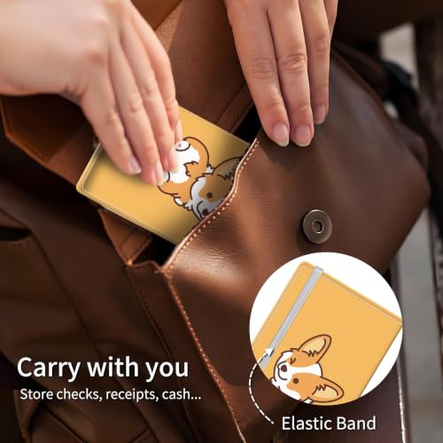 Checkbook Cover for Personal Checkbook, Cute Pu Leather Check Book for Women & Men, Slim Checkbook Holder with Pen Holder and Built-in Clear Plastic Divider, Cute Corgi - color: Cute Corgi
