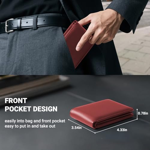GNDR Wallet For Men RFID Blocking Red Wallets Bifold Faux Leather Card Holder Front Pocket Mens Accessories With Gift Box - color: Red-06