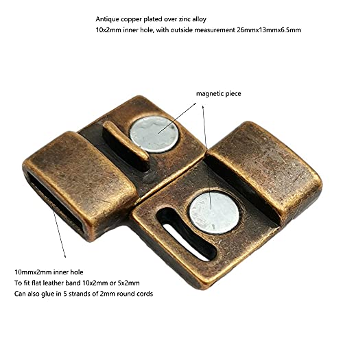 10 Pieces for 10x2 Leather Strip Glue Magnetic Clasps and Closure Antique Copper,10mm Copper Bracelet End Clasps 10mmx2mm Inner Hole - color: Antique Copper