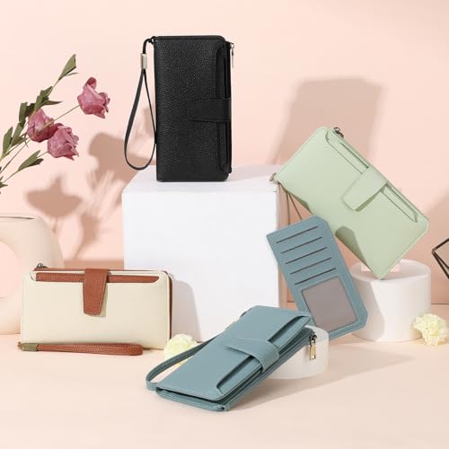 GAEKEAO Women Wallet RFID Blocking Leather Bifold Compact Card Holder Ladies Travel Wallet Purse, Large Capacity Wristlet - color: Z-blue