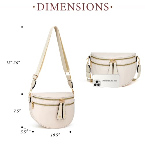 KKXIU Crossbody Bags for Women Nylon Travel Fanny Packs | Large Bum Bag | Spacious Trendy Shoulder Purse - color: Large-Beige
