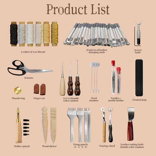 EDIETH Leather Craft Tools Kit 72PCS Working Kit with Durable Storage Bag, Professional Carving, Stamping, Sewing, Punching & Cutting Tools for Leathercraft Projects