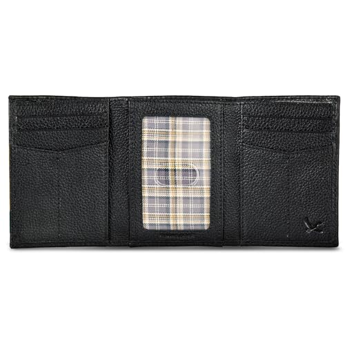 Eddie Bauer Men Signature Trifold Wallet - color: Leather Logo - Black