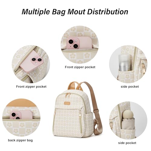 Makes Mini Backpack for Women, Small Casual Backpacks Daily Travel Bag 2pcs | Small Bookbag,Work Travel School PU Leather Shoulder Bag Mochilas Para Mujer Rucksack Gifts for Lady Girls Mother Wife - color: Checkered Beige