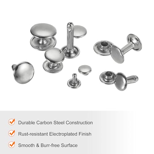 HARFINGTON 100 Sets Double Cap Leather Rivets, 6x6mm Round Cap Tubular Metal Studs Leather Crafting Rivets for Fabric Belt Pet Collar Boot Bag Repair and Decoration, Silver - color: Silver, size: 6x6mm
