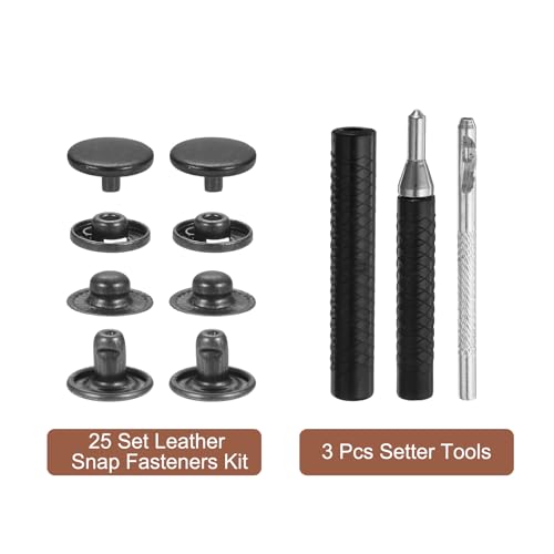 HARFINGTON 25 Set Leather Snap Fasteners Kit 12.5mm Metal Snap Button Press Studs Leather Rivets Snaps with 3 Setter Tools for Clothes Jackets Jeans Wears Bags, Gun-Black - color: Gun-Black, size: 12.5mm