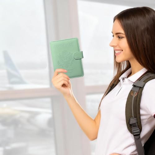Passport Holder Cover, ACdream Protective Premium Leather RFID Blocking Wallet Travel Case for Passport/Credit Card/Air Ticket, - color: **Agave Green