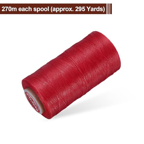 uxcell Flat Leather Sewing Waxed Thread, 270m / 295 Yards Polyester Wax String, 150D Wax Stitching Cord for Leather Crafts, Bookbinding, Bracelets Braided, Red - color: Red