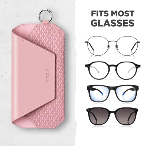 VULKIT Portable Leather Eye Glasses Case for Women & Men, Slim Sunglass Case, Unisex Eyeglass Case - color: Blush Pink